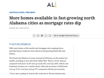 Rising inventory and easing mortgage rates are giving homebuyers more options across Huntsville and Athens. While pending sales slowed during the summer, closed sales remained strong, creating new opportunities for buyers as the North Alabama market becom